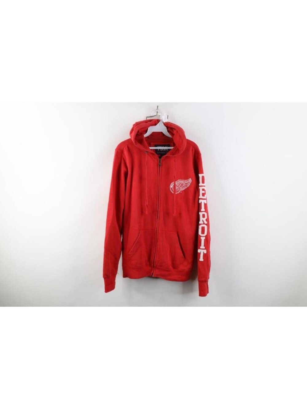 Y2K Womens Large Distressed Detroit Red Wings Hockey Full Zip Hoodie Sweatshirt